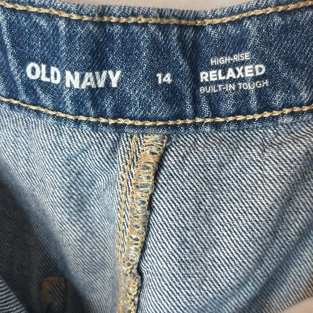 Old Navy Blue Denim Jeans High-Rise Relaxed Girl’s Size 14